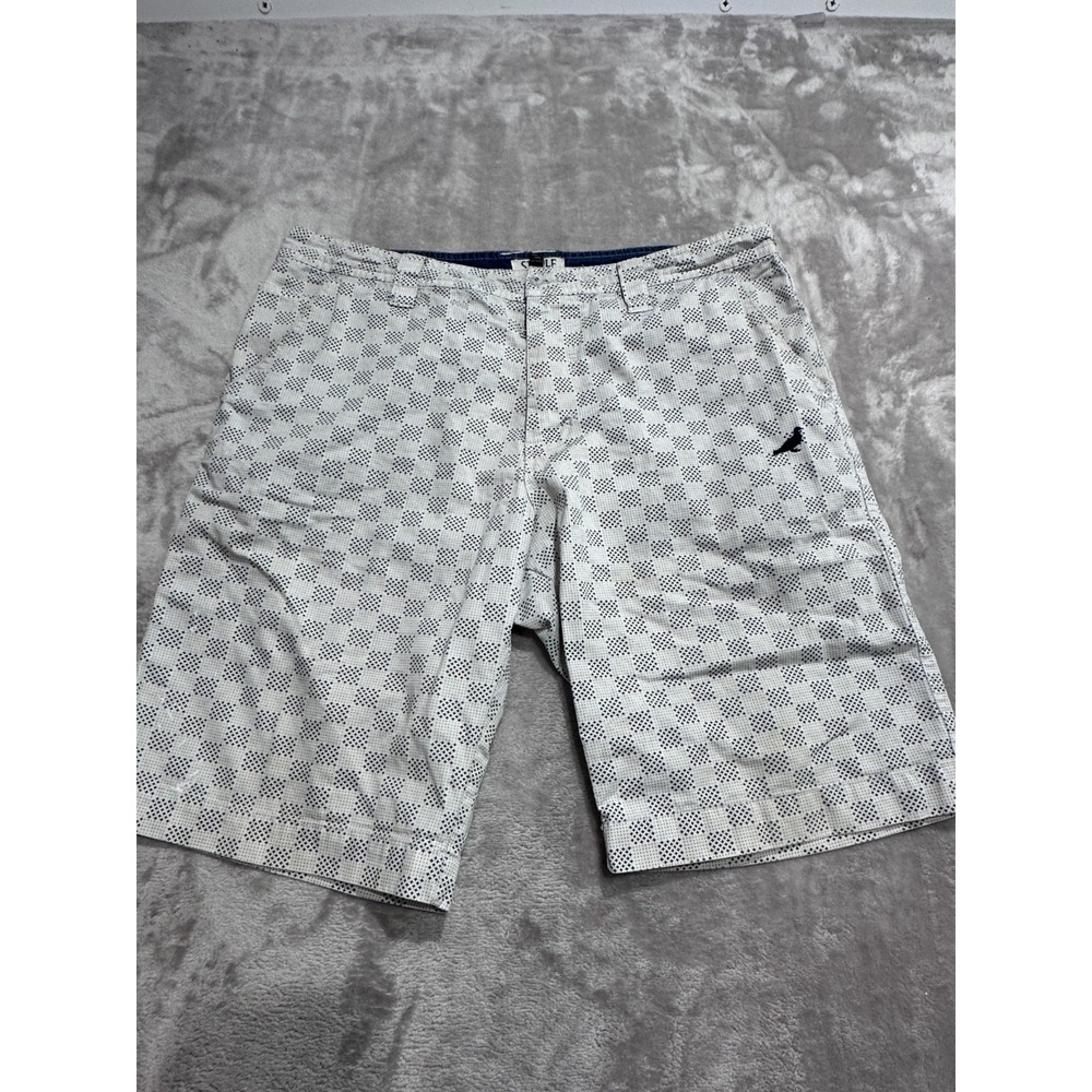 Staple Pigeon Men's Size 32 Chino Shorts White Grid Geometric Embroidered Logo